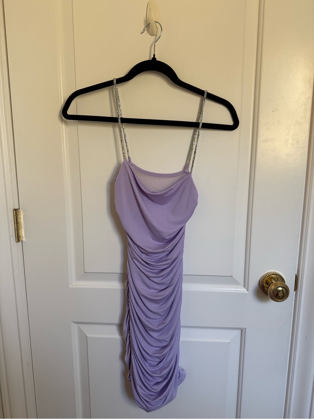 Lucy in the Sky Lilac Ruched Slip Dress with Crystal Straps